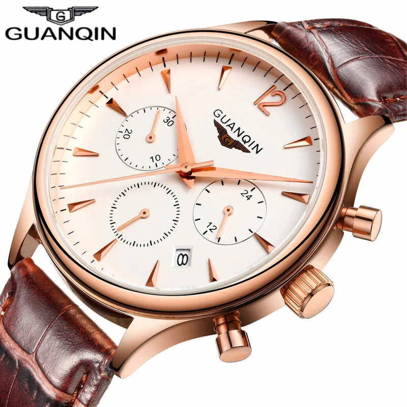 

Relogio Masculino GUANQIN Mens Watches Top Brand Luxury Fashion Wristwatch Men Sport Leather Strap Quartz Watch Montre Homme