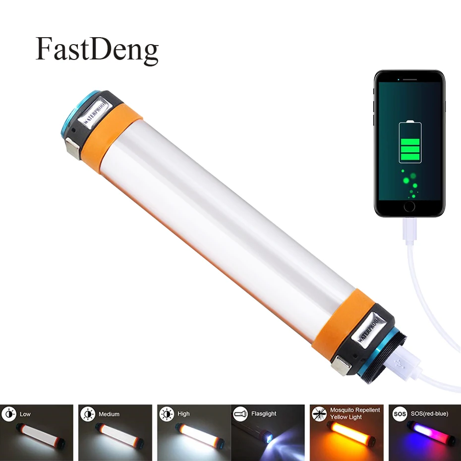 

USB Rechargeable LED Camp Lights IP67 Waterproof 6 Mode Portable Lantern Flashlight Multi-functional Hanging Magnetic Lamp