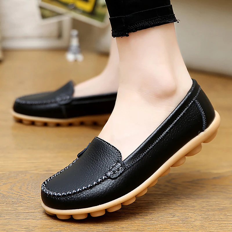 apaciguar Arriba amplificación Mocasines suaves de cuero para Mujer, zapatos náuticos negros para niña,  zapatos planos de costura sólida, Zapatillas Deportivas informales para  Mujer|Zapatos náuticos| - AliExpress