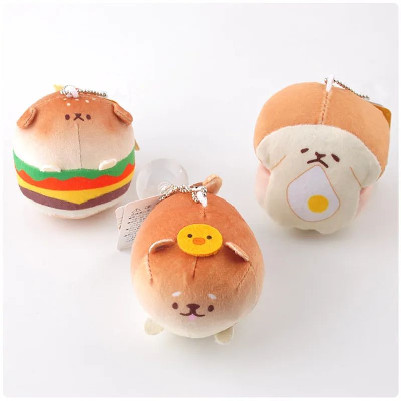 

Fashion Funny Bread Hamburger Cheese Dog Plush Pendants Toys Cute Little Puppy Dog Peluche Key Bag Pendant Dolls 8cm 10pcs/lot