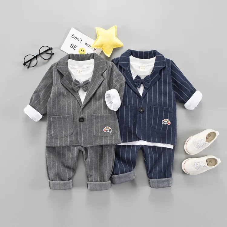 Brand Children Baby Boys Clothes Kids Blazer Formal Suit For Boys Weddings Birthday Clothes Set Jackets Tshirt Pants 3pcs