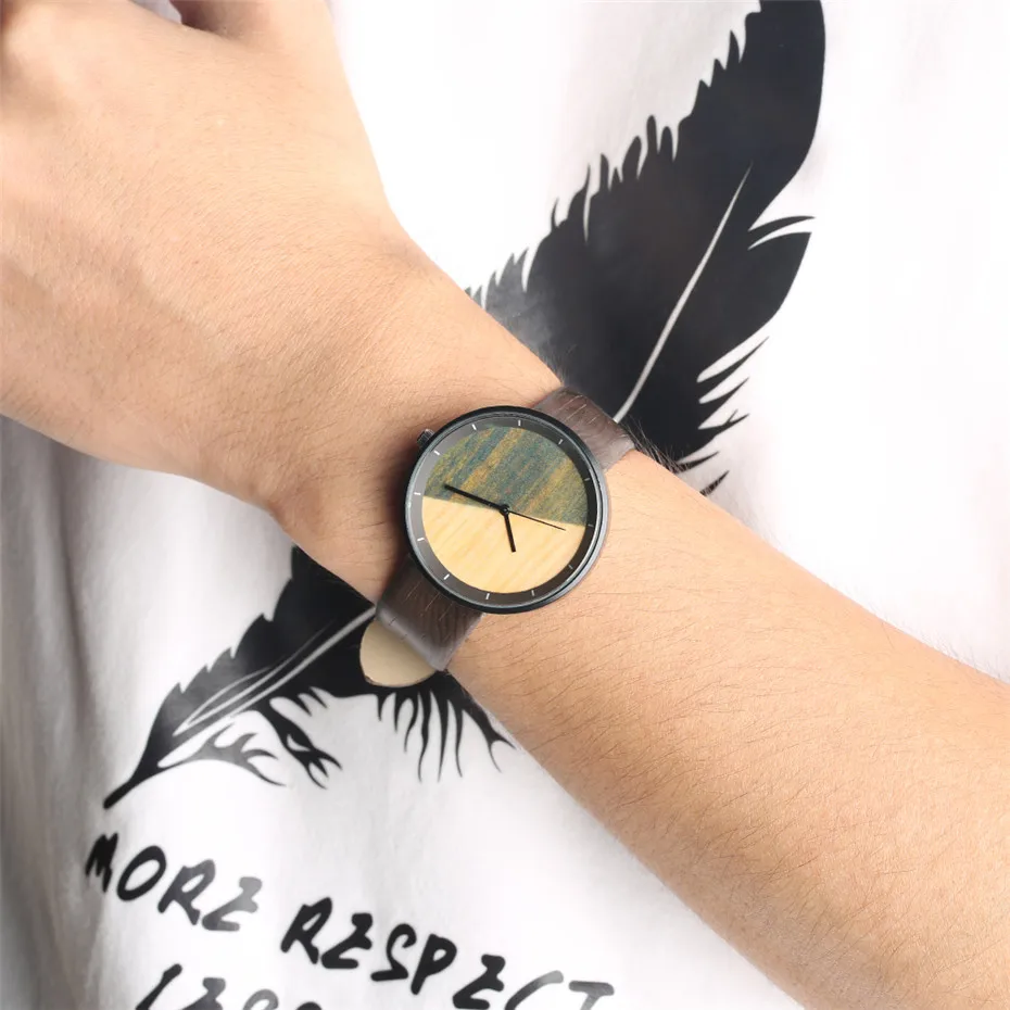 Модные кварцевые наручные часы с деревянными полосками для мужчин и женщин, уникальный циферблат из искусственной кожи, Новое поступление, повседневные мужские часы