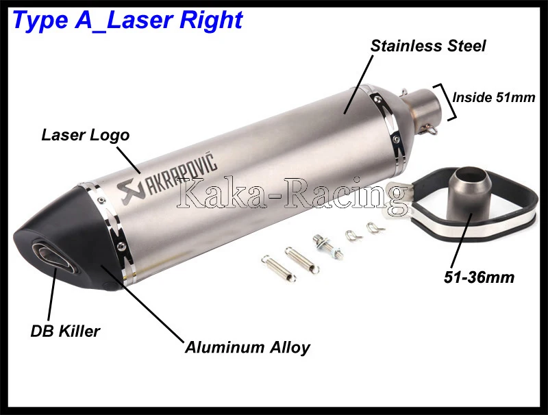 Длинные 570 мм на входе 51 мм Универсальные moto rcycle выхлопные трубы Akrapovic выхлопной глушитель moto DB killer для NMAX TMAX XMAX F800 - Цвет: Type A laser right