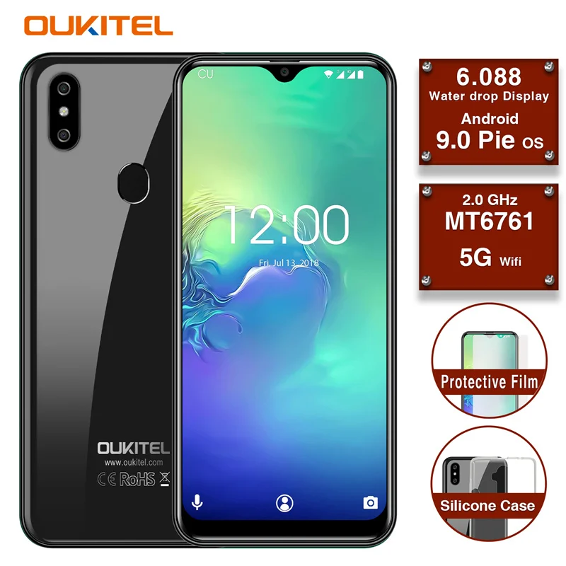 Мобильный телефон OUKITEL C15 Pro, 6,088 дюйма, 19:9, капля воды, 2 ГБ, 16 ГБ, Android 9,0, MT6761, четыре ядра, 4G, LTE, смартфон, 2,4G/5G, WiFi, Face ID - Цвет: Черный