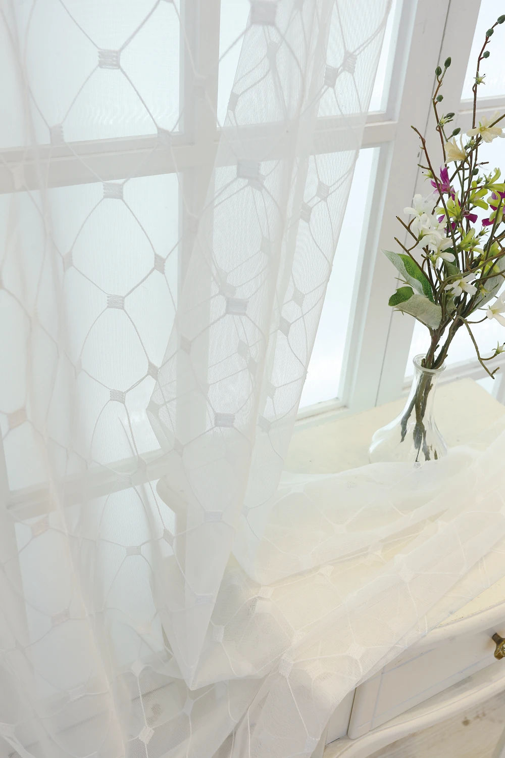 Sinogem Plaid Sheer Curtains Towel Embroidery Curtain for Kitchen Living Room Bedroom Tulle for Windows Treatment Panel (22)