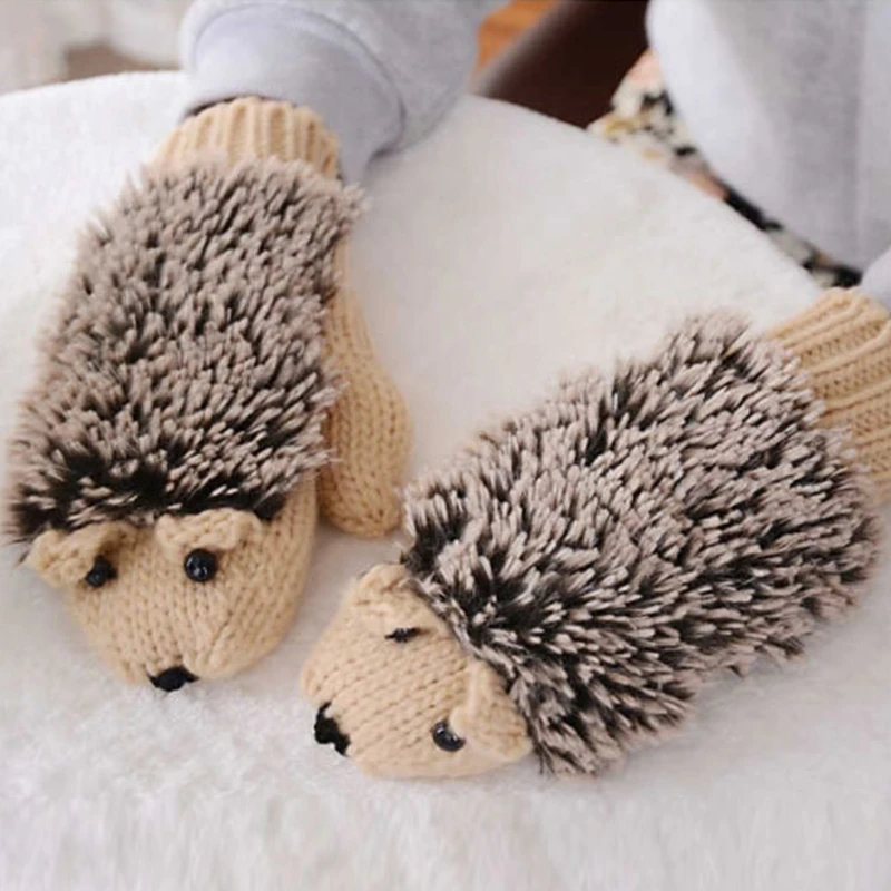 

Women's Winter Cute Cartoon Hedgehog Gloves Mittens Knit Crochet Mittens Thicken Warm 2018 New Fashion Soft Gloves for women