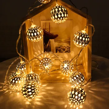 

LED Fairy Garland Hollow wrought iron Ball String lights Outdoor Decoration For Holiday Wedding Valentine's Day battery powered
