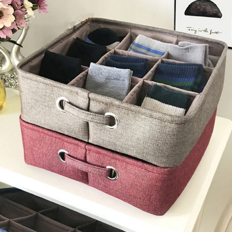 

Storage Basket Cotton And Linen With 9 Grid Household Closet Organizer For Underwear Sock Sundries Storage Box Drawer Dividers