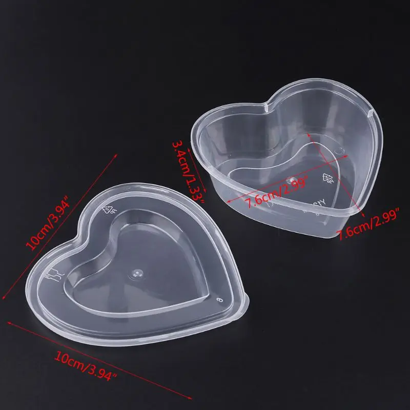 Прозрачный пластиковый контейнер в форме сердца для соуса, чашек для еды, контейнер для хранения слизи, чехол с крышкой 120 мл
