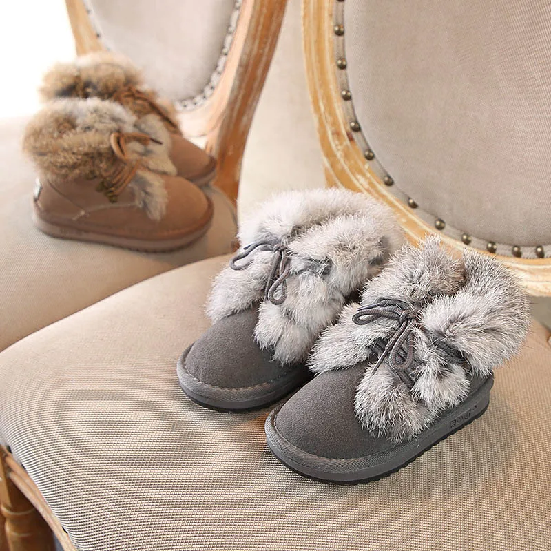 

Luxury Little Kids Genuine Leather Boots Soft Thick Keep Warm Rabbit Fur Boys Girls Snow Boots Children Casual Winter Shoes 59