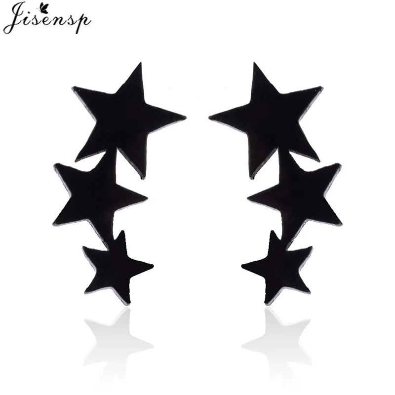 

Jisensp Black 3 Star Earrings Stainless Steel Stud Earrings for Women Fashion Earings Jewelry Geometric Small Earing oorbellen