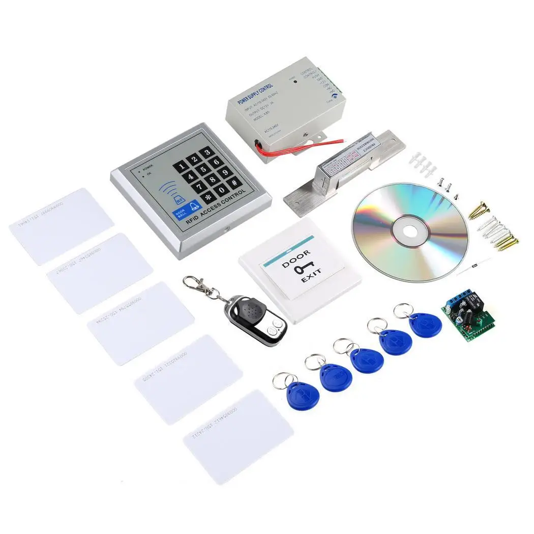 

125KHz RFID ID Key Fobs One Door Access Control System 3A/ 250V Hollow Kit Electric Strike 0.5% Lock Kit 1%