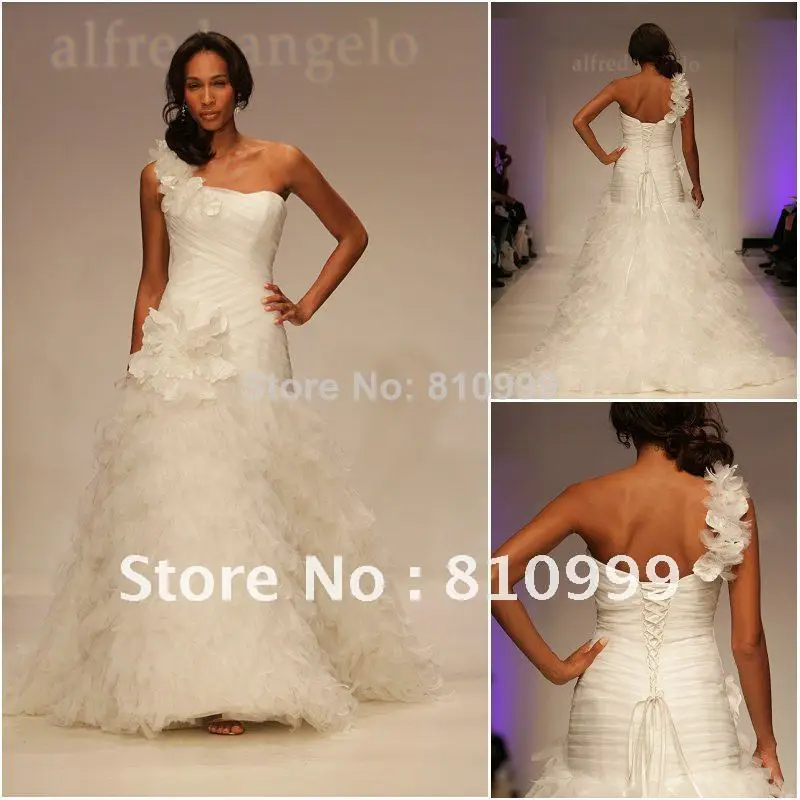JW0085 Appliqued One-shoulder Draped Wedding Dress White Rose | Свадьбы и торжества