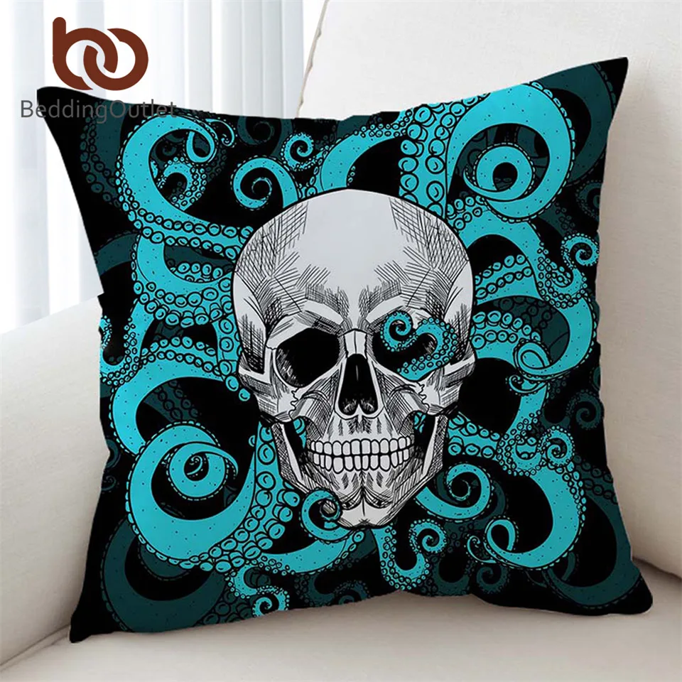 

BeddingOutlet Skull Cushion Cover Octopus Tentacles Hand Decorative Pillow Case Gothic Pillow Covers Red Blue Funda Cojin 45x45