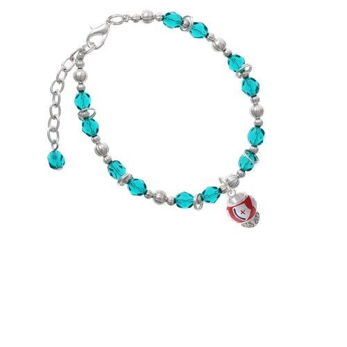 Silvertone Nurse Hat on Red Spinners Teal Beaded Bracelet