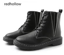 Women Ankle Boots Martin Boots Fashion Shoes Woman Flat with Snow Boots Lace Up Autumn Winter Plush Mujer Bota Feminina women martin boots black ankle short boots lace up flat boots woman