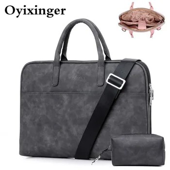 

High Quality Women Black Leather Laptops Bag 15.6 15 14 13.3 Inch For Woman Waterproof Computer Notebook Bag Men Messenger Bags