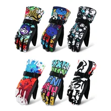 Красивые уличные лыжные перчатки для катания на сноуборде, перчатки для велоспорта, водонепроницаемые снежные Мультяшные детские зимние лыжные перчатки для альпинизма