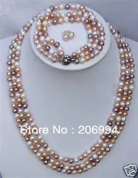 

new arrive Charming Multicolor 7-8mm Freshwater pearl bracelet earrings necklace set fashion jewelry,gift free shipping