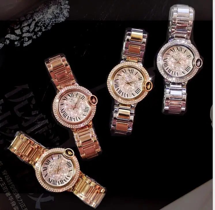 Роскошные классические женские модные кварцевые часы, женские Стразы, кожа, повседневная одежда, женские часы, розовое золото, кристалл, reloje mujer
