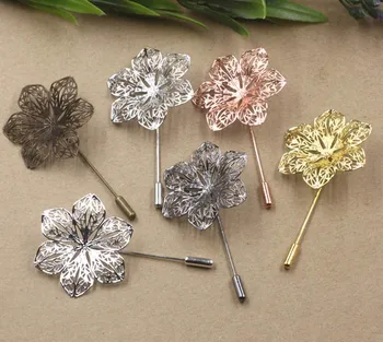 

40mm Blank Brooch Bases Vintage Filigree 3D Flower Brooches Pins w/ Stopper Pins Diy Crafts Settings Safety-pin Findings
