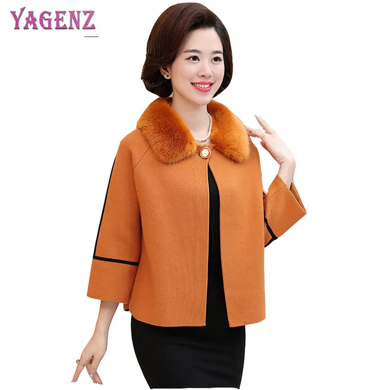 

Winter Middle Age Women Woolen Jacket 2018 Pure Color Fine Warm Wool Coat Short Leisure Fur Collar Plus Size Overcoat 3XL B117