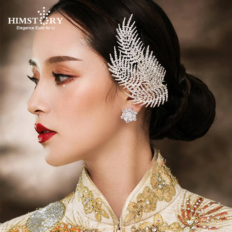 

Feather Shape Crystal Wedding Hair Accessories Clear Leaves Rhinestone Bridal Hair Combs Engagement Hairpin Insert Haircombs