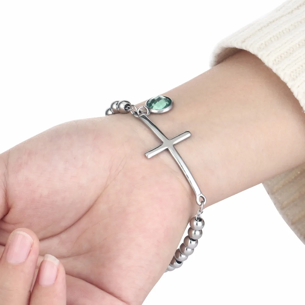 Для женщин Нержавеющая сталь Крошечный крест браслет, браслет на запястье браслет из бисера ювелирное изделие с украшением в виде кристаллов кулон подарок для девочек pulsera SL22