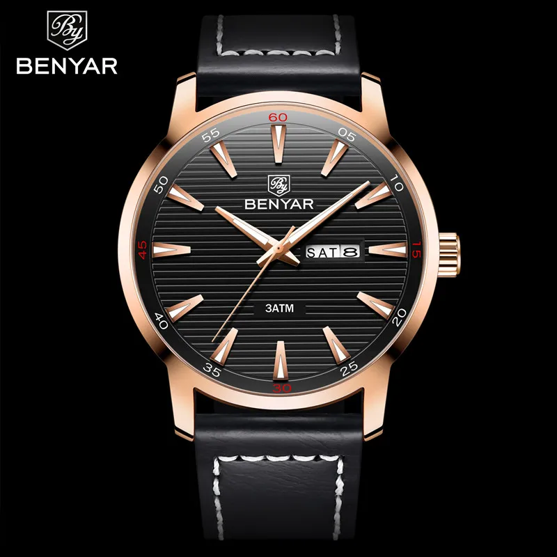 

BENYAR Mens Watches Brand Quartz Leather Military Sport wristwatch Luxury Casual Fashion Busines Watch Men relogio masculino+Box