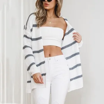 

ZADORIN Women Cardigan Plus Size Long Sleeve Striped Sweater V Neck Knitted Cardigan With Pocket Street Fashion Top Clothes Red