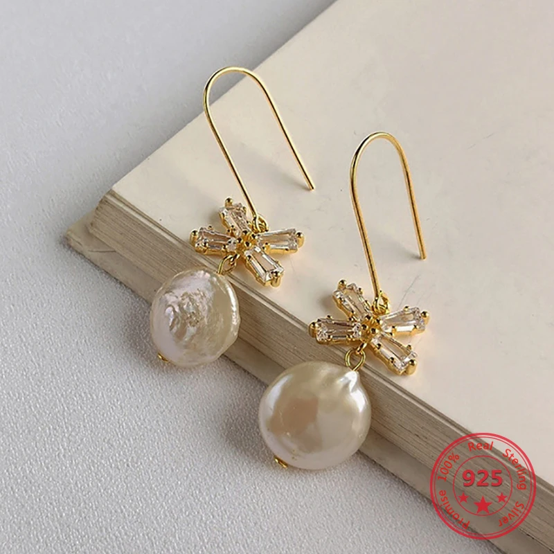 

925 Sterling Silver Simple Fashion Trend Freshwater Pearl Irregular Pearl Earrings For Women