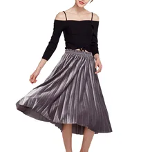 Летняя юбка с высокой талией, Корейская эластичная юбка, Вельветовая, чисто эластичная плиссированная юбка средней длины, Y603