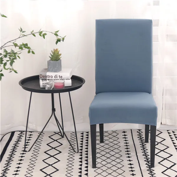 Однотонные чехлы на стулья из спандекса для столовой, эластичные чехлы на сиденья, защитный чехол на стул для ресторана банкета - Цвет: Grey Blue