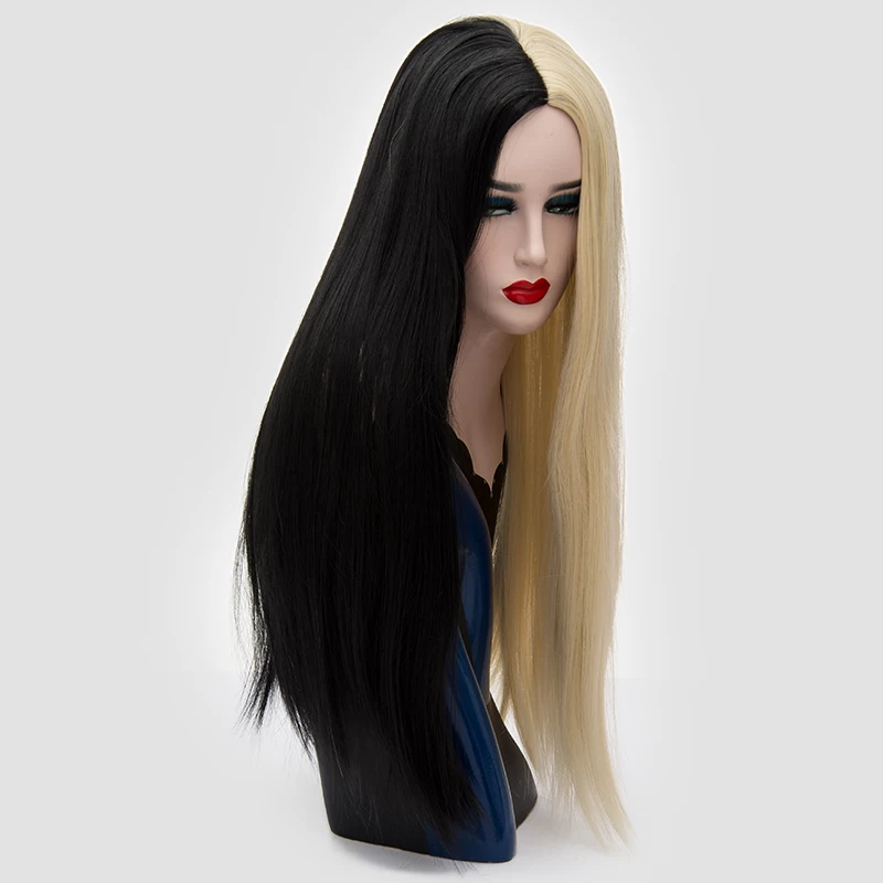 70cm Middle Part Long Straight Wig Synthetic Hair Pink Red Blonde Black White Ombre Halloween Costume Party Wigs For Women