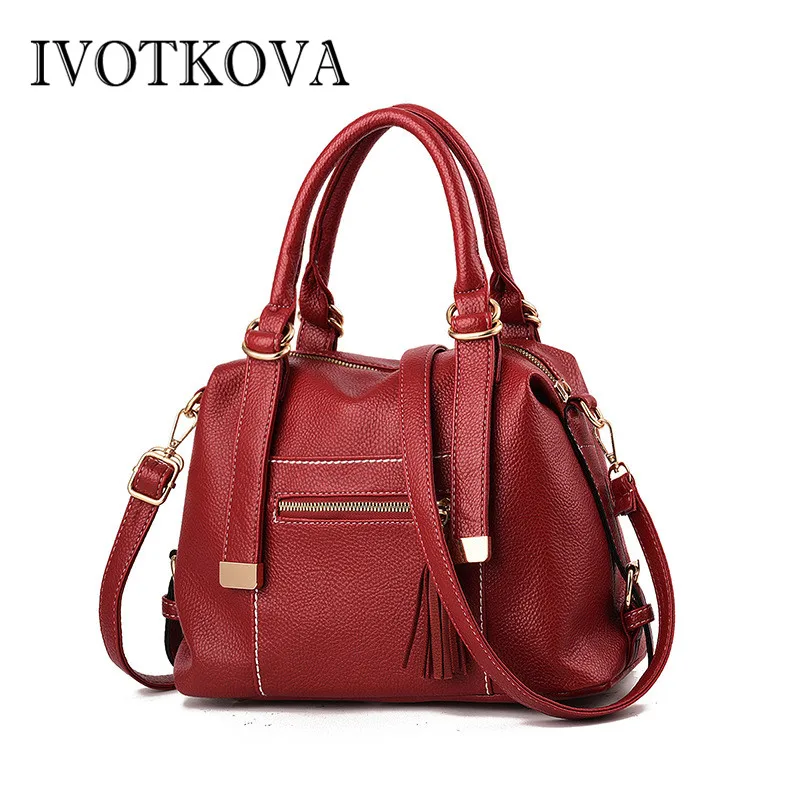 

IVOTKOVA Women Handbag and Purses Fashion Lady Leather Shoulder Bags High Quality New Female Tote Bolsa Feminina Black Brown Red