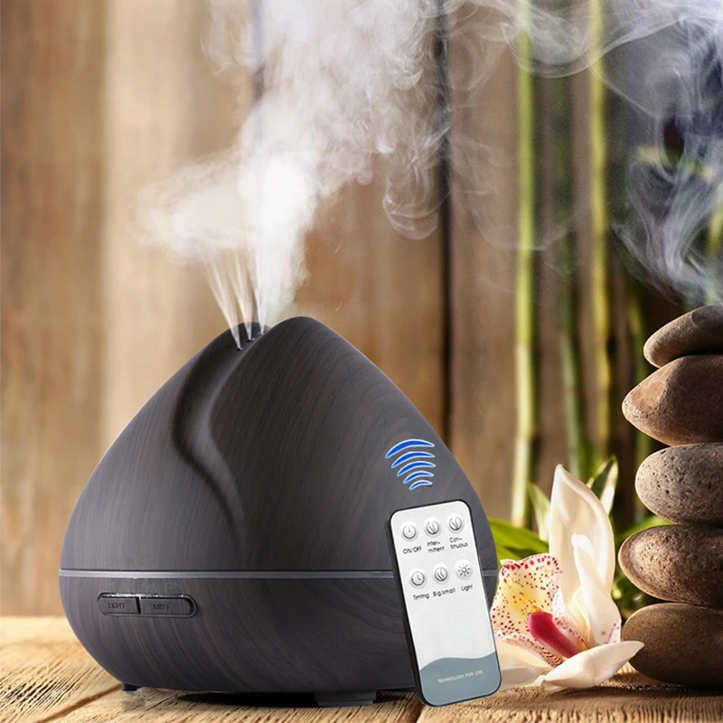 

550ML Aroma Essential Oil Diffuser Ultrasonic Air Humidifier With Wood Grain Aroma Diffuser 7 Color LED Lights For Home Office