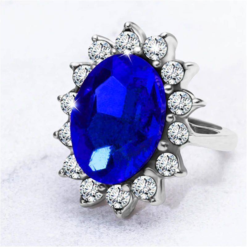 

HOT Lady Shinny Kate Princess Diana William Ring Women Engagement Ring Blue Gem Ring For Women Free hipping