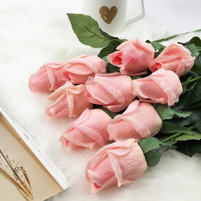 10 шт настоящий на прикосновение шелк Искусственные цветы Роза на ощупь Войлок имитация свадьбы силиконовая роза с цветами, для украшения дома цветы
