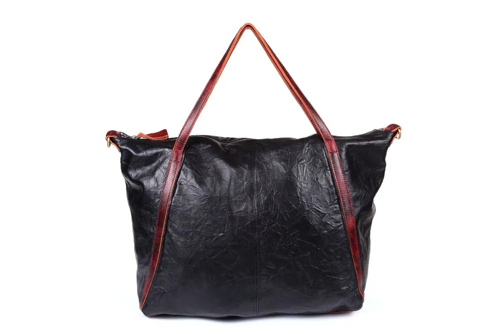 Women&#39;s Extra Large Genuine Leather Bag Lady Shopper Tote Bag Black Lambskin Leather New-in Top ...