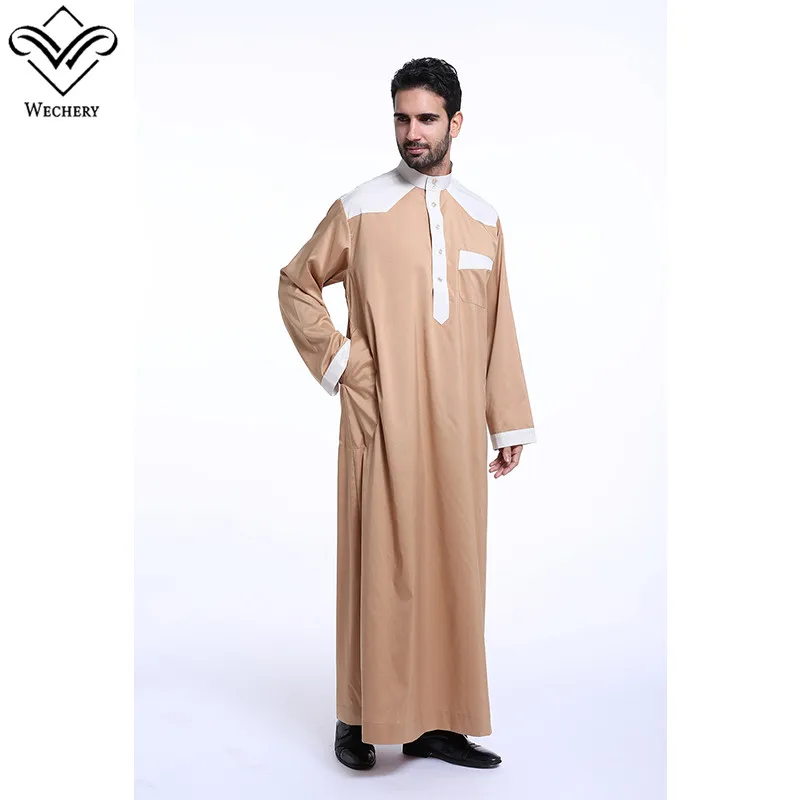 Wechery мода мусульманских Для мужчин Костюмы Musulman Абаи с длинным рукавом Свободные исламский кафтан хадж одежда для Для мужчин