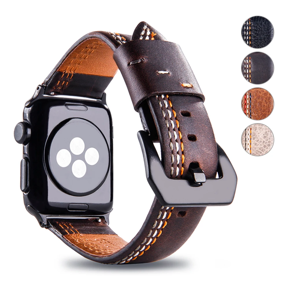 Ремешок из натуральной кожи для apple watch 44 мм 42 браслет нержавеющей стали в ретро