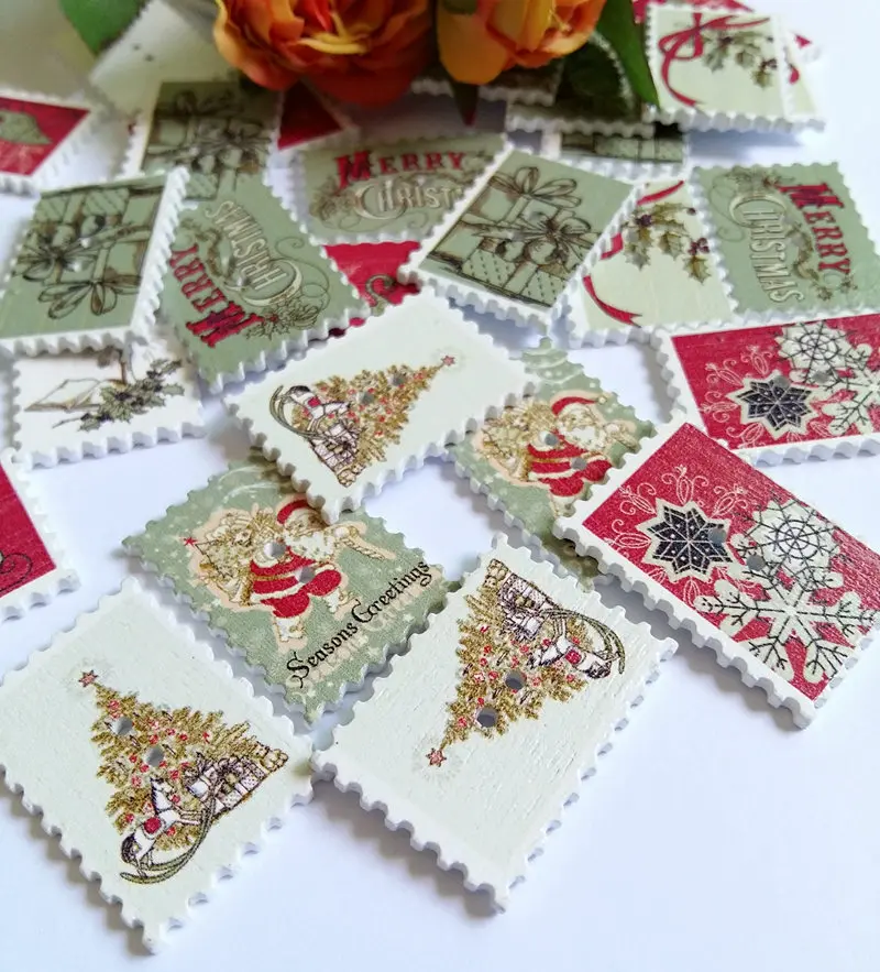 

20pcs/lot Random Mixed Christmas theme Style Decorative Wooden Buttons 2 Holes Fit Sewing for Craft Scrapbooking