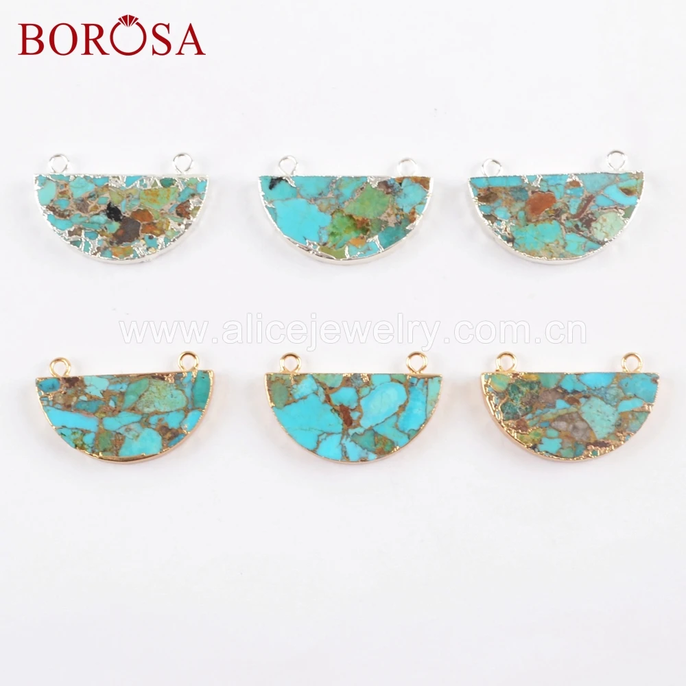 

BOROSA, новинка 2019, модные ювелирные изделия, натуральная бирюза, золотой и серебряный цвет, медный Бирюзовый полукруглый соединитель G1689