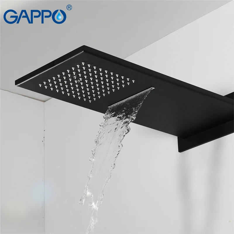 GAPPO Shower Faucets wall mounted black chrome shower set bathroom concealed brass shower mixer massage shower head waterfall   