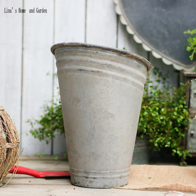 retro gray hand made vintage tall metal vaseFlower Pots & Planters