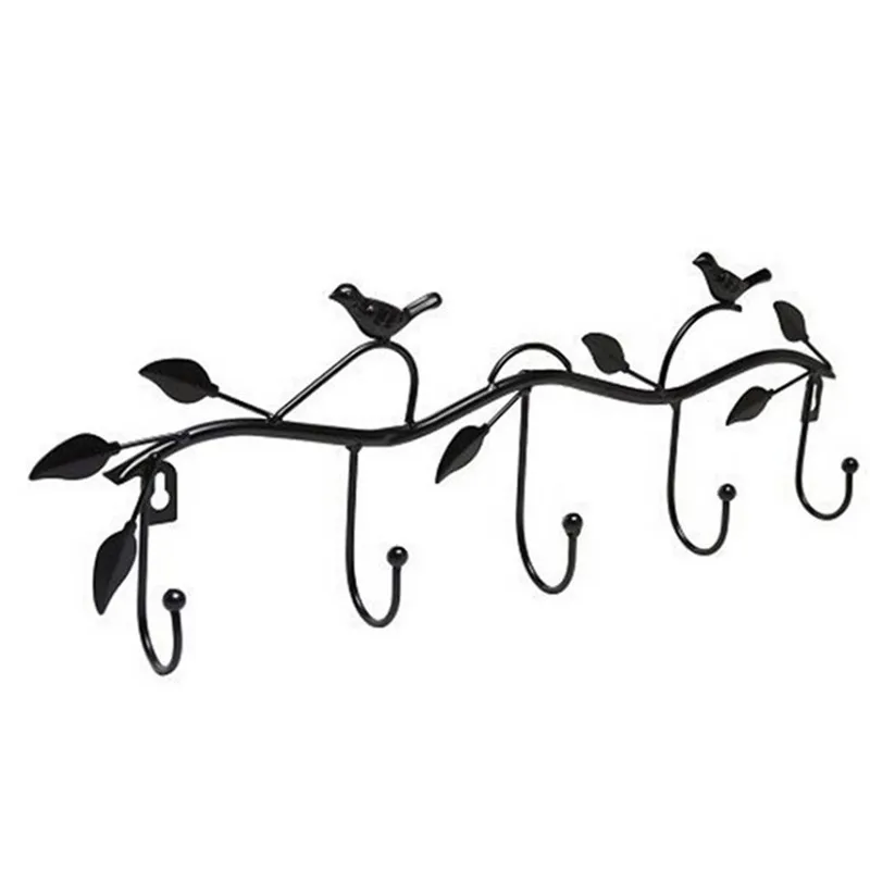 Креативные птичьи листья настенные крючки для кухни и ванной комнаты Органайзер вешалка Крючки металлический железный подвесной Стеллаж с 5 крючками