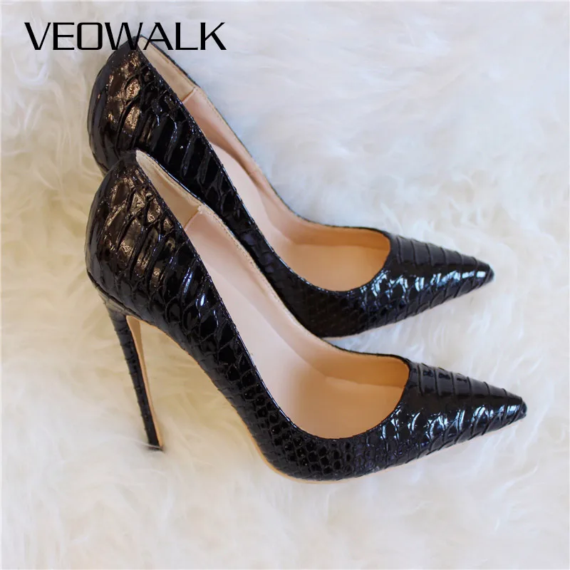 

Veowalk Embossed Crocodile Women Sexy Pointed Toe High Heels Ladies Fashion Stilettos Pumps Slip On Club Shoes 8/10/12cm