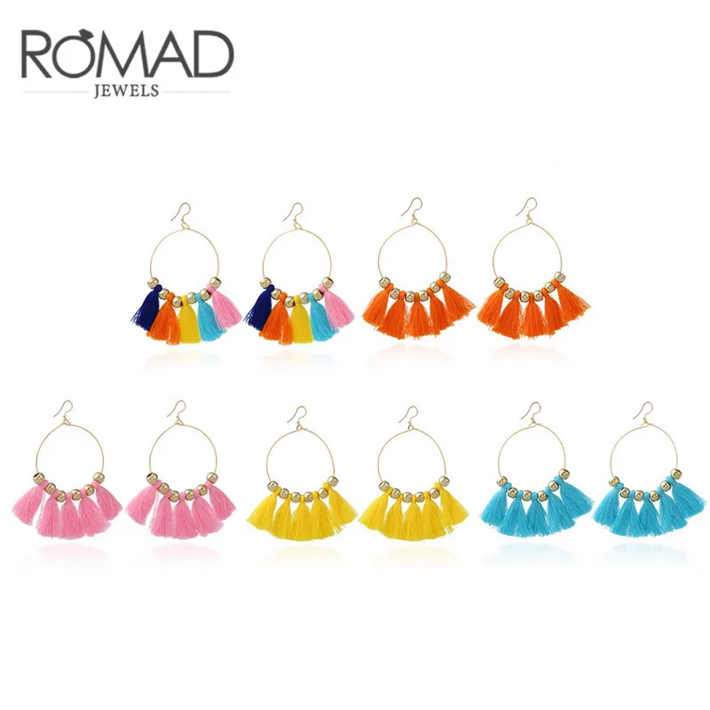 

ROXI ROMAD Brand Boho Ethnic Ear Drop Earrings For Women Handmade Exaggerated Tassel Statement Dangle Earrings Fashion Jewelry
