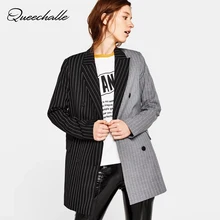 Queechalle 2018 Autumn Suit Jacket Women’s Blazer Fashion Striped Formal Office Lady Outerwear Female Notched Long Sleeve Coats