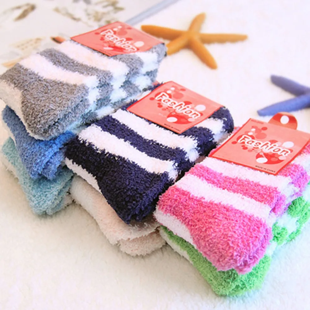 Striped Towel Short Socks Thickening women cotton Lovely Plush Keep